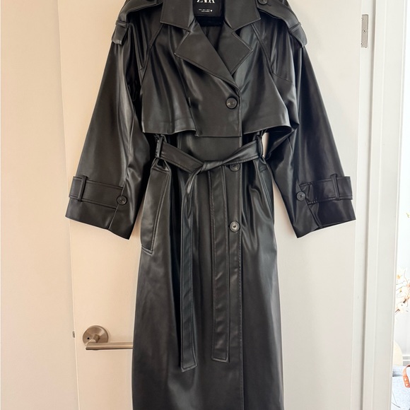 Zara Black Leather Trench Coat - Picture 1 of 2